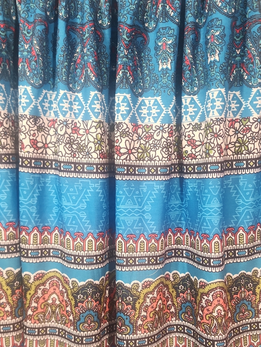 Blue Strapless Floral Boho Print Smocked Sundress. XL - Picture 6 of 10